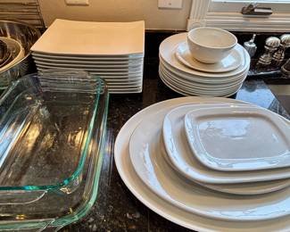Pyrex bakeware, Dinner plates Crate and Barrel