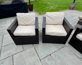 Woven patio set four chairs and sofa with cushions