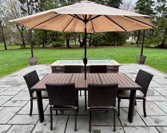 Patio set table with 6 chairs and umbrella