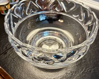 Tiffany and Co, crystal bowl with heart design around the rim. Produced 1992 to 1999