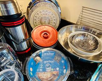Tortilla warmer, thermos, mixing bowl, platters