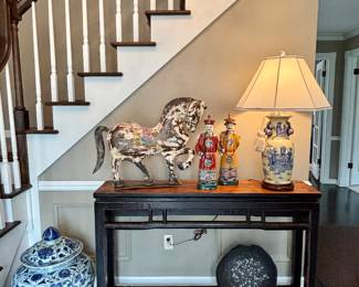 Foyer-Chinoiserie , Asian decor, console table and beautiful lamp