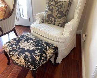 White canvas Upholstered Wingback chair - would look fabulous in almost any style home