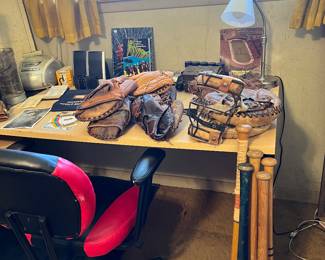 Vintage Baseball Gloves, Masks, and Bats