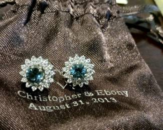 Pair of diamond collars with blue topaz solitaire stone. Tested diamonds