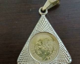 1945 gold Mexican two pesos coin