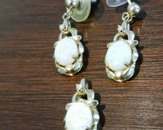 Pair opal earrings with opal pendant matching set in 14k. Examined by a jeweler