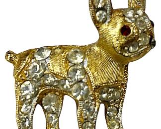 BSK RhinestoneGold Tone Boston Terrier Pin