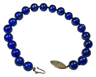 Blue Knotted Bead Bracelet w 14K Clasp