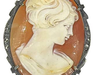 Antique 800 Silver Marcasite Cameo