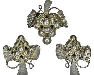 Vintage 925 Silver Earrings Brooch Set