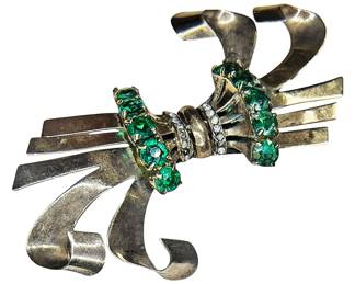 Sterling SIlver Green Stone Brooch