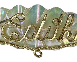 Mother of Pearl Gold Name Brooch