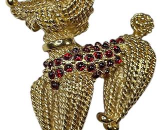 Grosse Poodle PinGoldtone W Red Stones