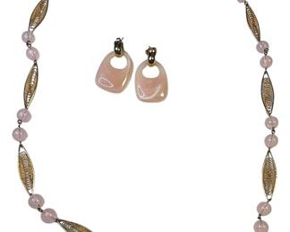 Trifari Pink Stone Gold Leaf Necklace