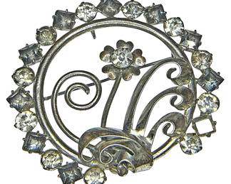 Sterling Rhinestone Swirl Brooch