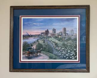 Framed artist's proof (#90) print "Memphis Riverside" signed by Louise Dunavant