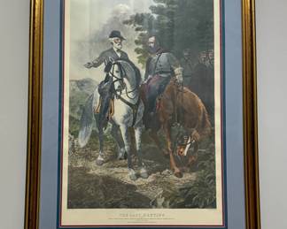 Framed reproduction etching of "The Last Meeting" by Fred Halpin