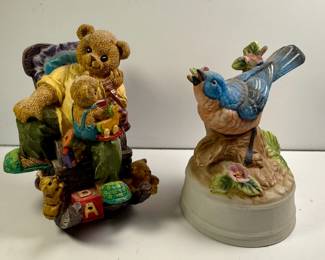 Teddy bear and blue bird music boxes
