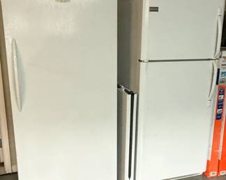 Frigidaire upright freezer and Kenmore refrigerator