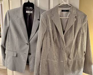 these two blue and white stripe searsucker jackets both say size 16….Ladies 16!!! Kasper and Ralph Lauren. 