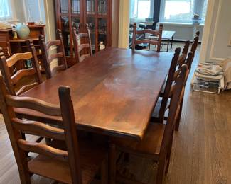 Vintage solid wood trestle table, dining table