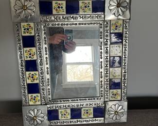 Very pretty tin and tile mirror