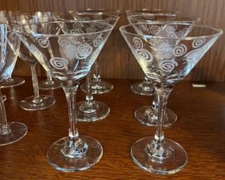 Lots of sets of vintage and modern barware and wine glasses