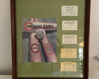 Collection of early 1970s framed Chicago Cubs press passes, Chicago Daily News
