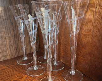 Lots of sets of vintage and modern barware and wine glasses