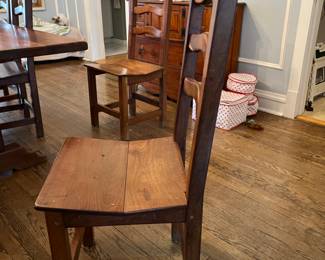 Set of 8 solid wood, ladder backed dining chairs