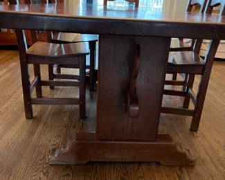 Vintage solid wood trestle table, dining table