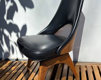 Mid century modern pleather and oak chair