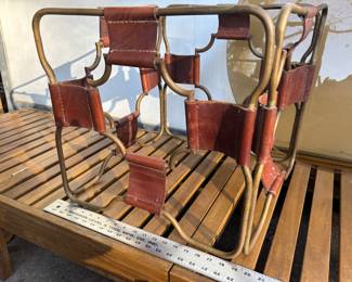 Unique Brutalist Leather and brass side table