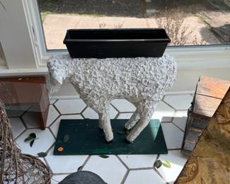 planter in the shape of a lamp by folk artist Stuart Novy, plaster, paint and wood