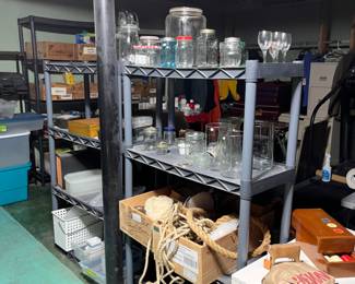 Loads of basement stuff—tools, art supplies, vintage Christmas, holiday decor, vintage tin toys, paper goods, filing cabinets, etc