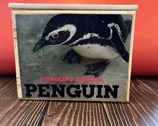Folk art, outsider art penguin shadow box sculpture by Stuart Novy, found objects, wood and tempura