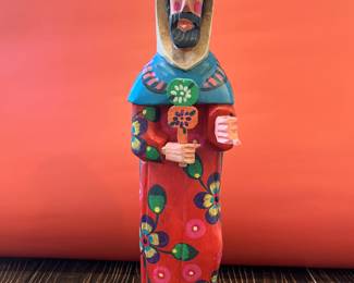 Folk art, indigenous art statue of saint from Guatemala, hand carved of wood and painted