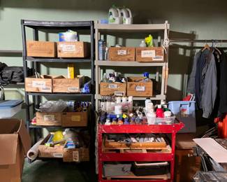 Loads of basement stuff—tools, art supplies, vintage Christmas, holiday decor, vintage tin toys, paper goods, filing cabinets, etc