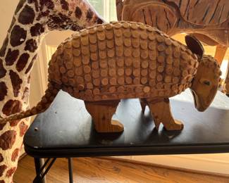 Armadillo, hand carved wooden folk art sculpture, Stuart Novy