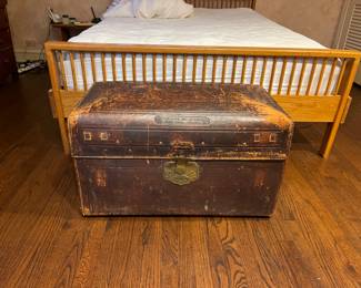 antique leather trunk, plus lots of antique boxes of all shapes and sizes