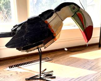 Toucan, folk art sculpture by Stuart Novy, wood, metal and paint