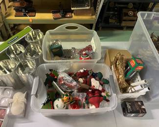Loads of basement stuff—tools, art supplies, vintage Christmas, holiday decor, vintage tin toys, paper goods, filing cabinets, etc