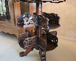 Antique Oriental Carved Table with revolving bookstand (1870-1880)