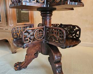 Antique Oriental Carved Table with revolving bookstand (1870-1880)