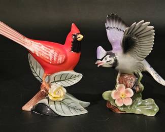 (2) Vintage Lefton Red Cardinal & Bluejay Figurine