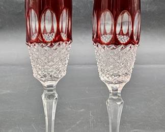 2- Edinburgh Crystal Ruby & Clear Champagne Flutes
