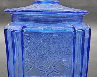 Mayfair Open Rose Pattern in Cobalt Blue Canister
