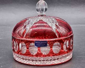 Ruby Red Cut to Clear Crystal Domed Candy Dish