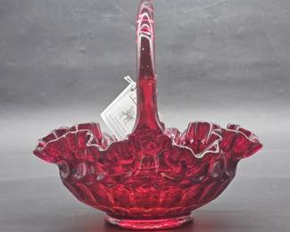 Fenton Ruby Red Basket w/ Ruffled Edge